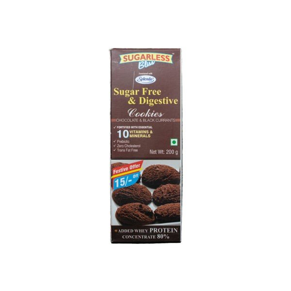 Sugarless Cookies Chocolate Black Current 200gm box